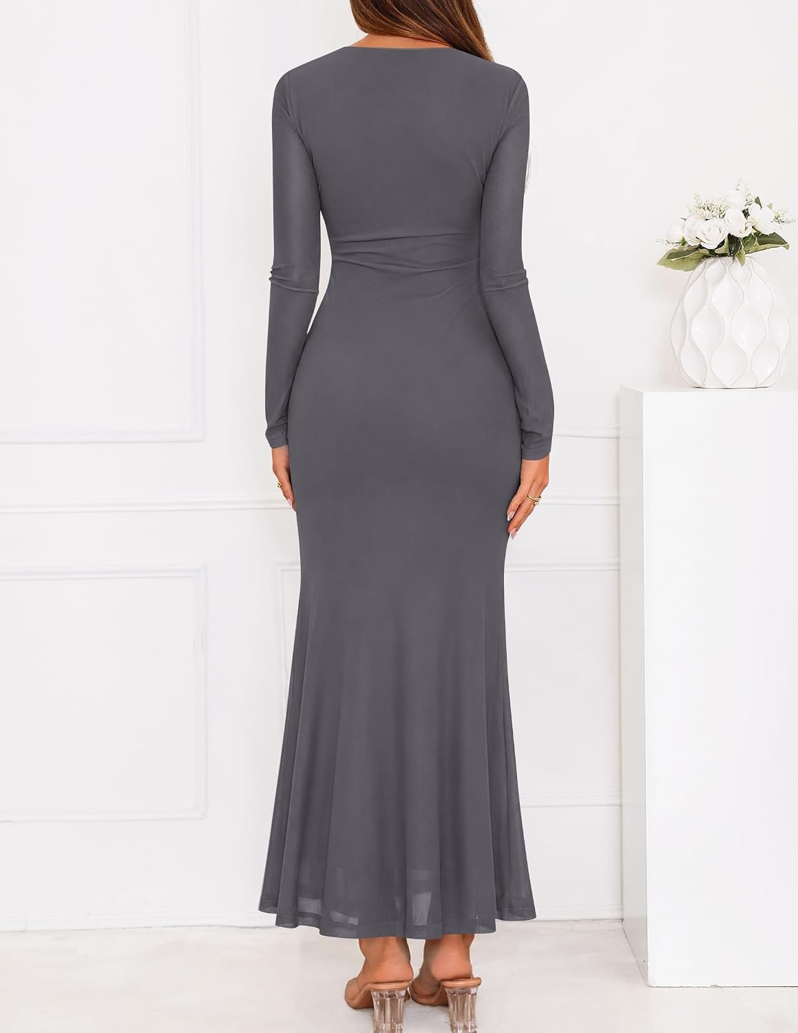 image:imageZESICA Womens Fall Wedding Guest Formal Long Sleeve Maxi DressesDarkgrey