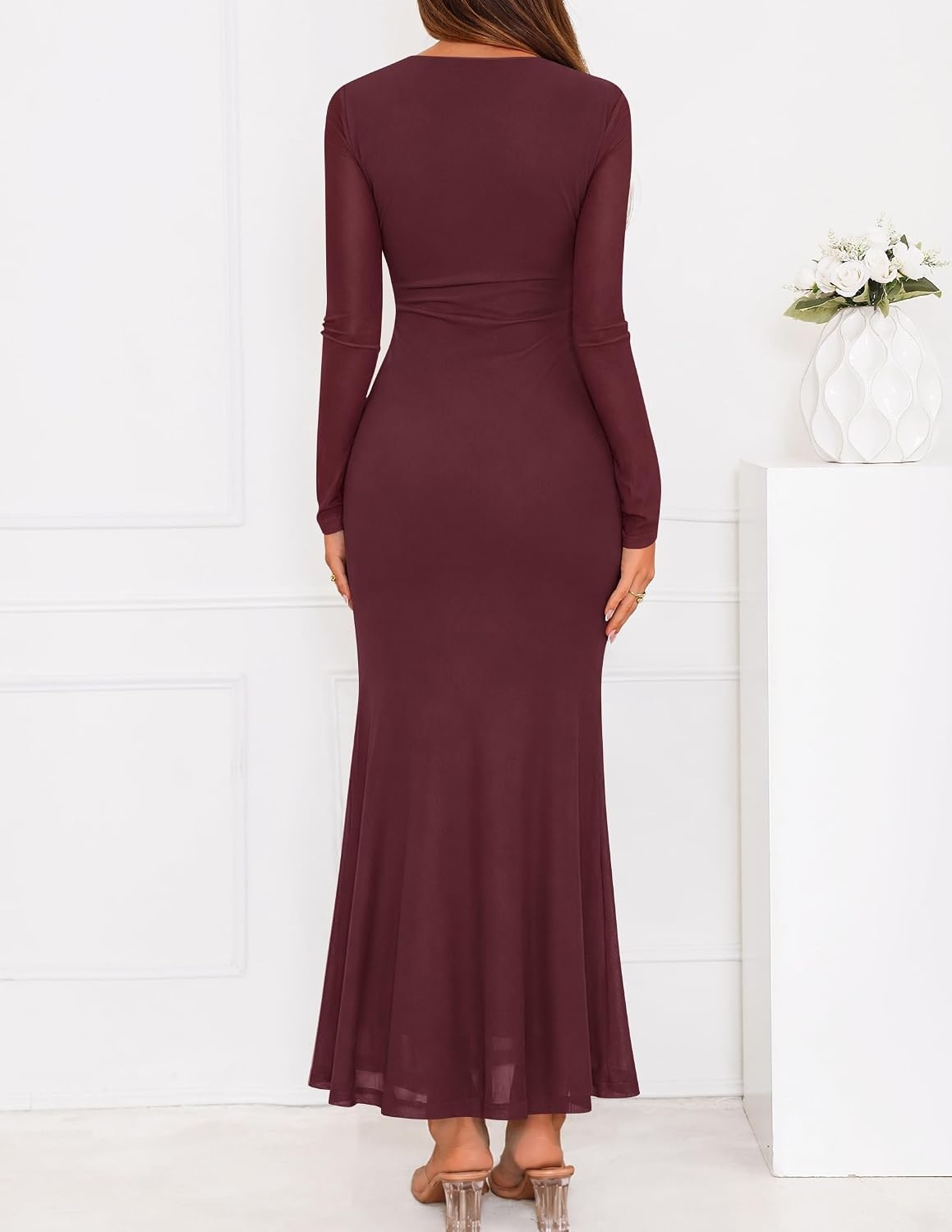 image:imageZESICA Womens Fall Wedding Guest Formal Long Sleeve Maxi DressesWine