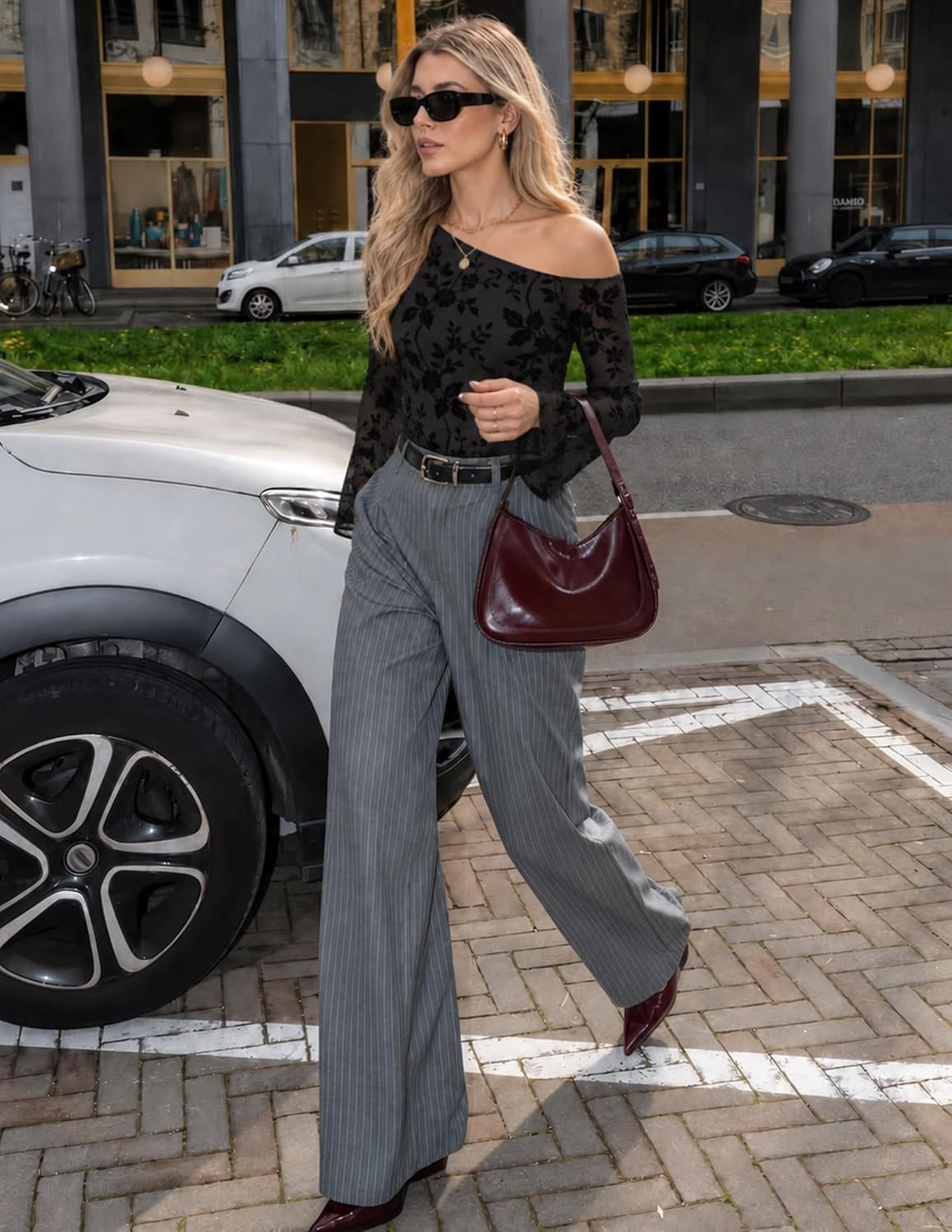 image:imageZESICA Womens Floral Off Shoulder Fall Long Sleeve Y2K Going Out Work TopsBlack