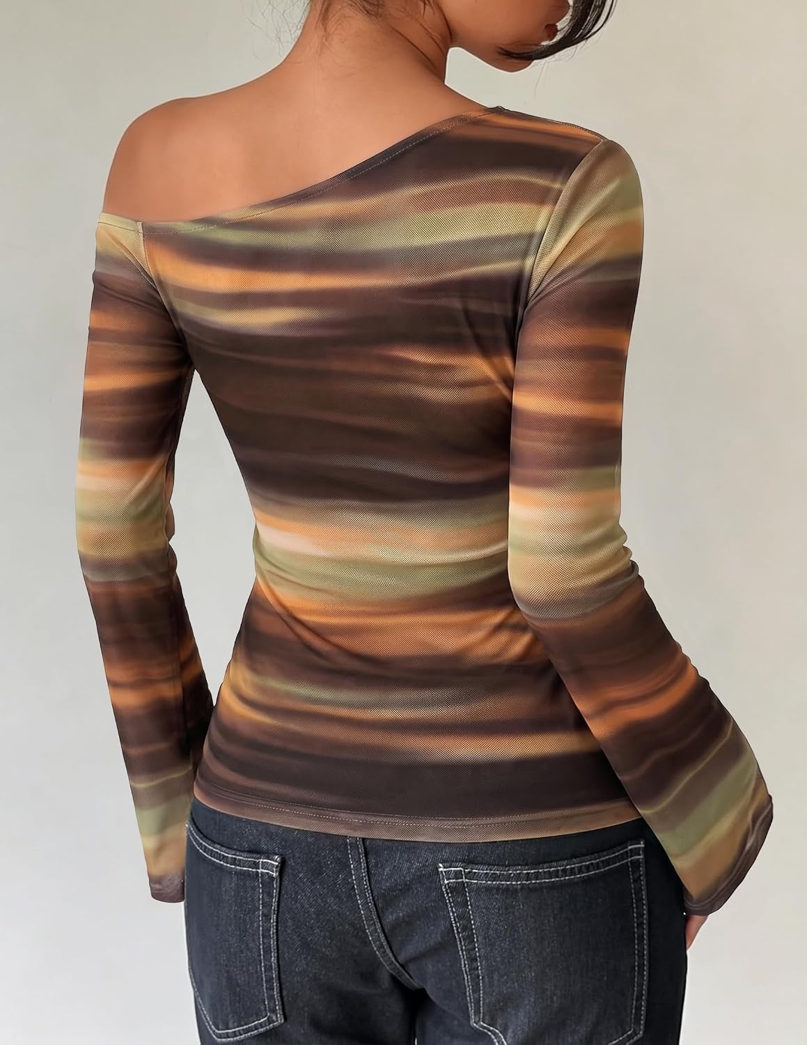 image:imageZESICA Womens Floral Off Shoulder Fall Long Sleeve Y2K Going Out Work TopsBrown