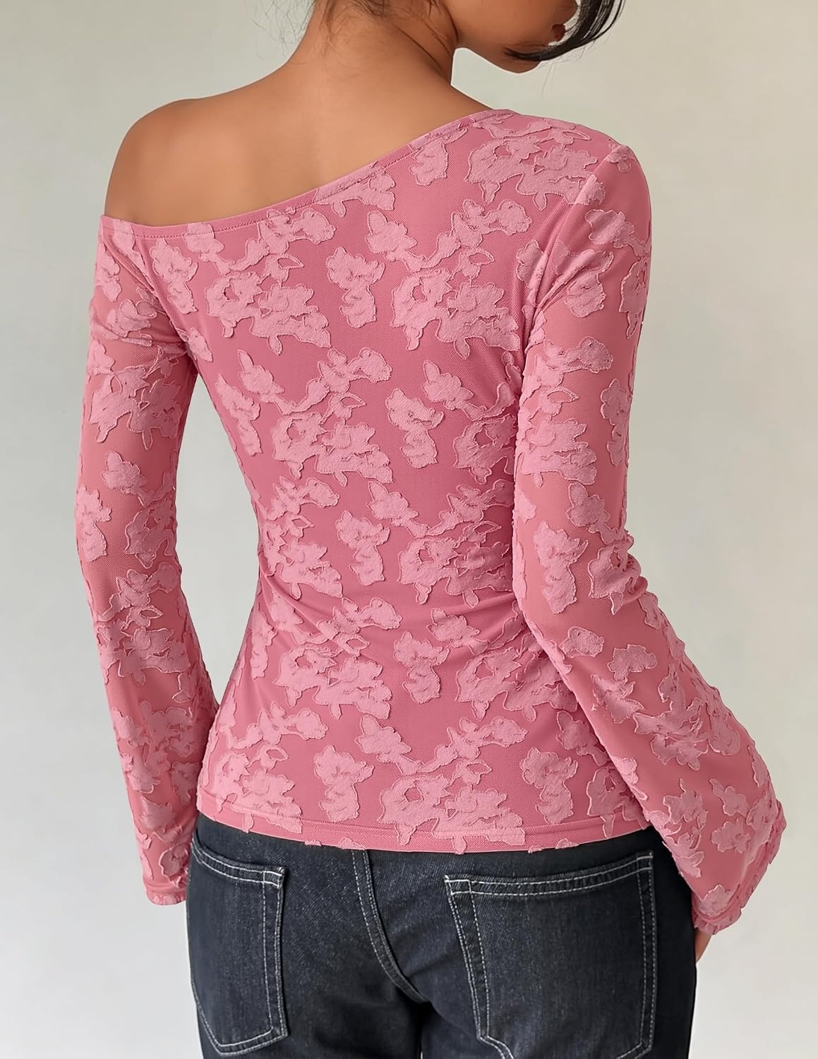 image:imageZESICA Womens Floral Off Shoulder Fall Long Sleeve Y2K Going Out Work TopsPink