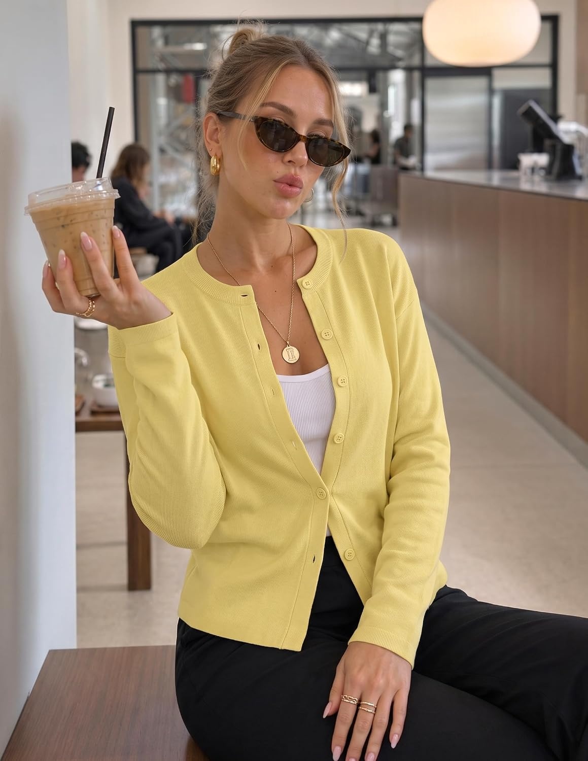 image:imageZESICA Womens Lightweight Fitted Cardigan Sweaters 2026 Fall OutfitsLightyellow