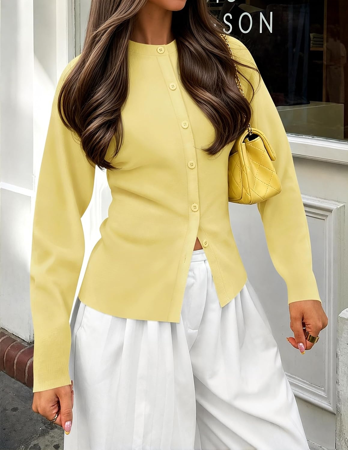 image:imageZESICA Womens Lightweight Fitted Cardigan Sweaters 2026 Fall OutfitsLightyellow