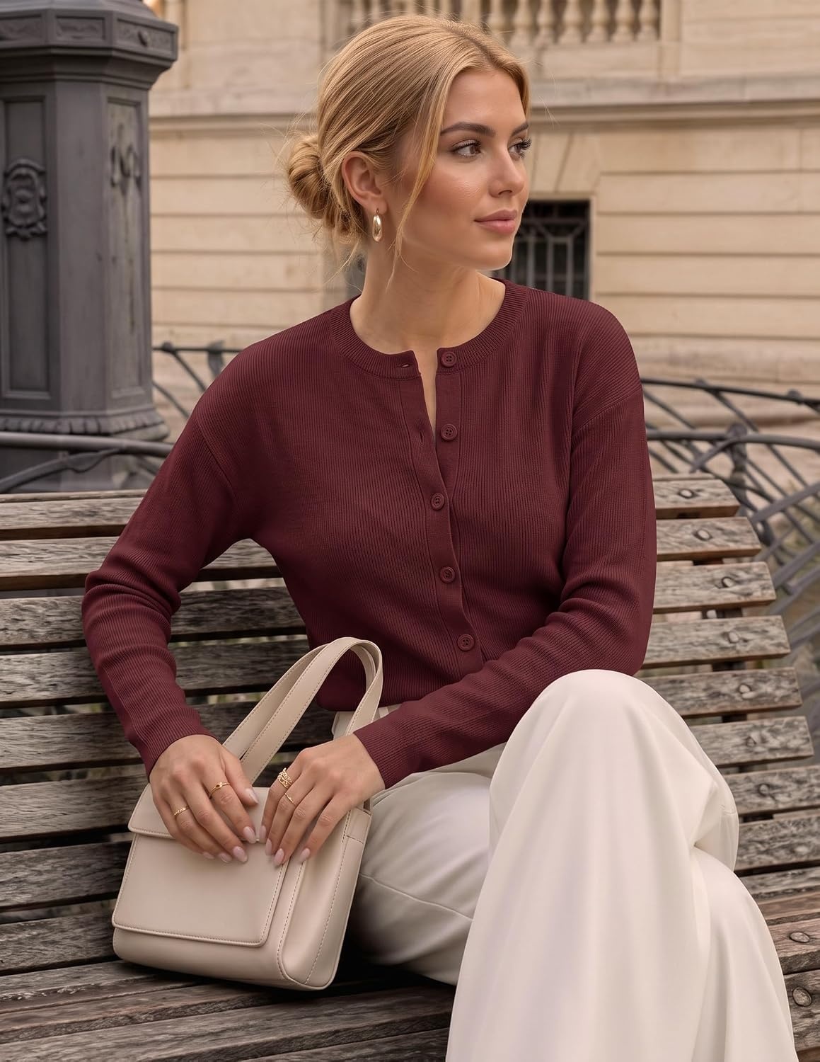 image:imageZESICA Womens Lightweight Fitted Cardigan Sweaters 2026 Fall OutfitsWine