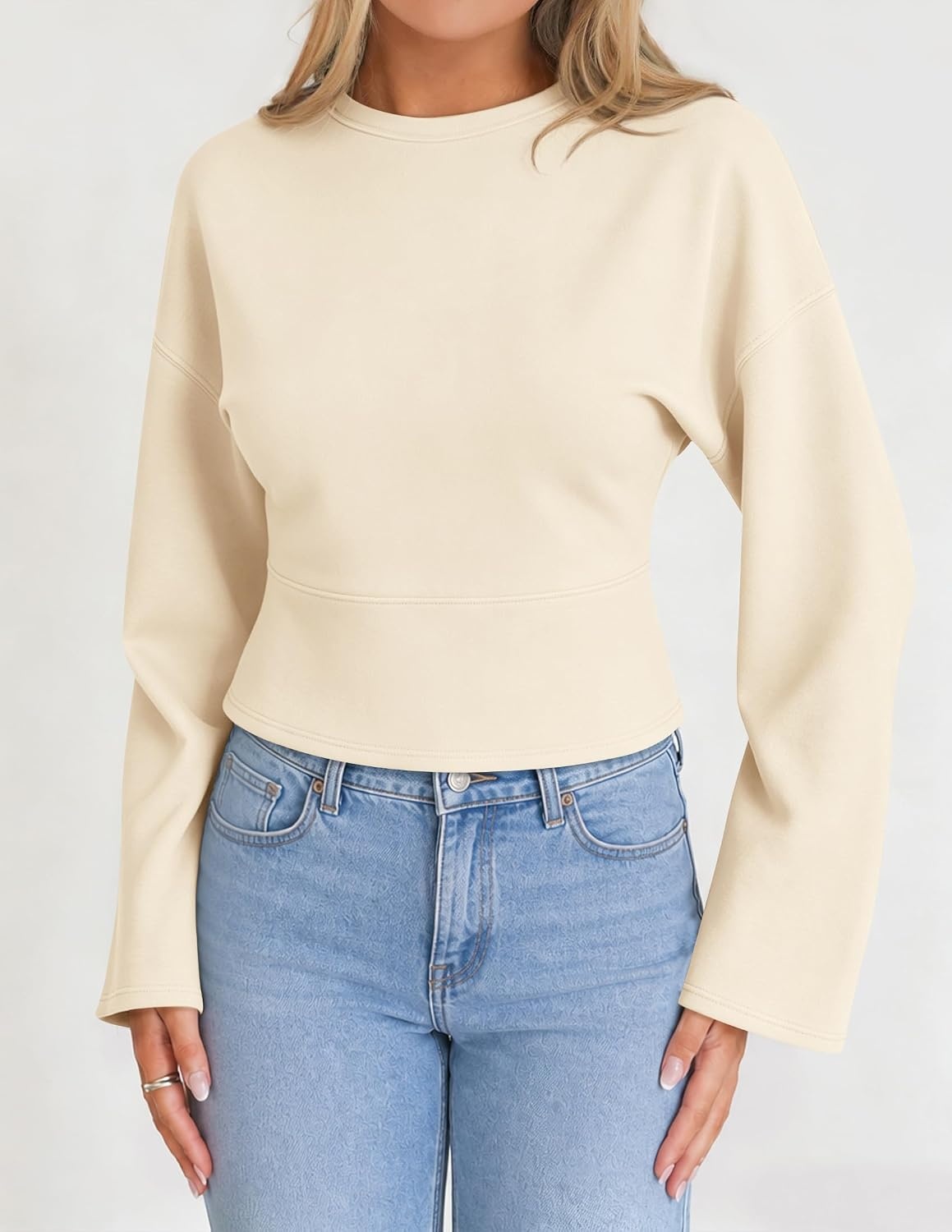 image:imageZESICA Womens Long Sleeve Cinched Waist Tops Fall Business Casual ShirtsApricot