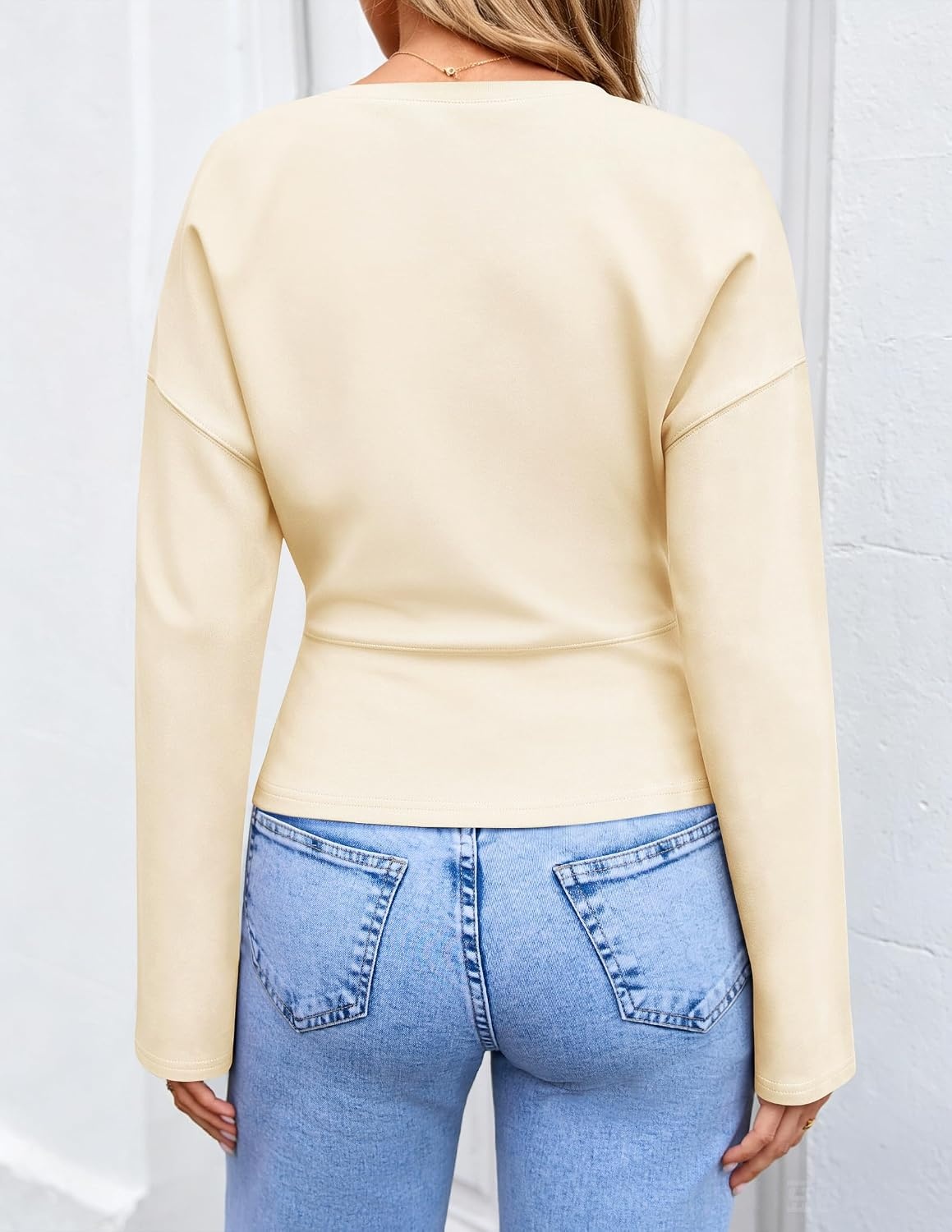 image:imageZESICA Womens Long Sleeve Cinched Waist Tops Fall Business Casual ShirtsApricot