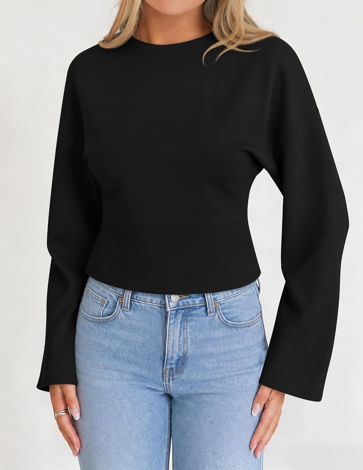 image:imageZESICA Womens Long Sleeve Cinched Waist Tops Fall Business Casual ShirtsBlack