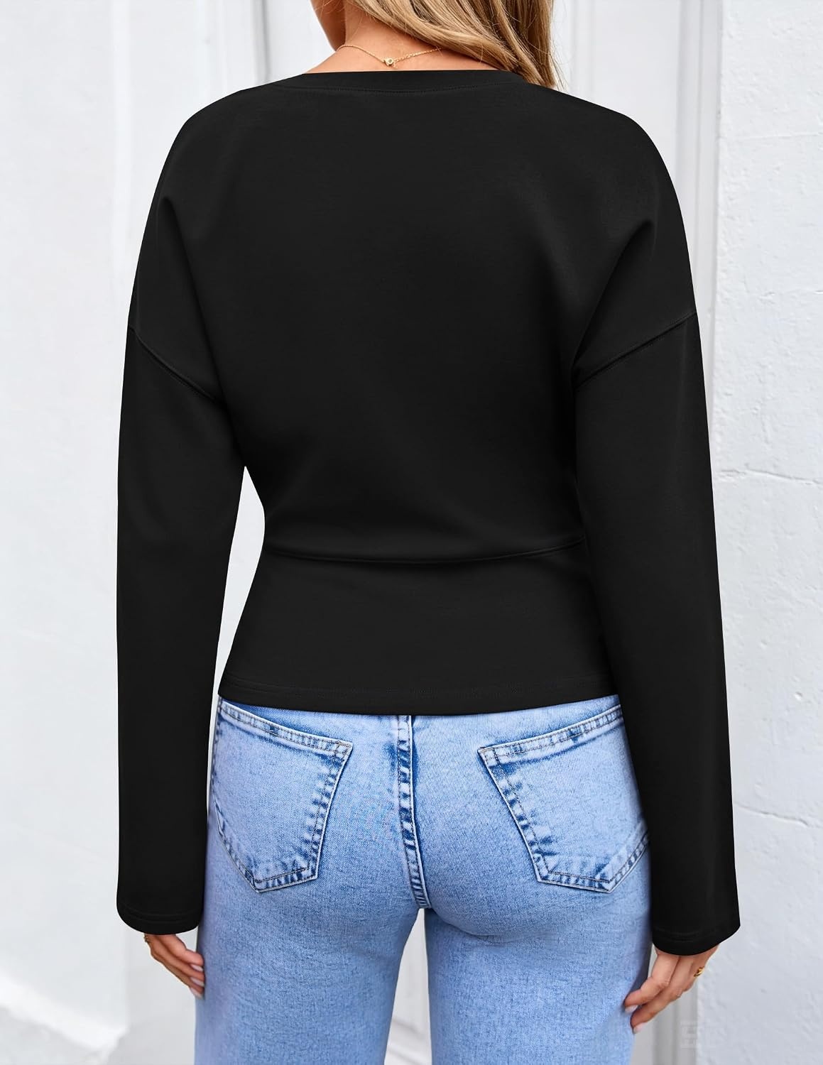 image:imageZESICA Womens Long Sleeve Cinched Waist Tops Fall Business Casual ShirtsBlack