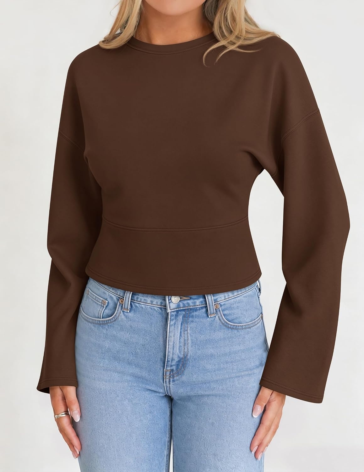 image:imageZESICA Womens Long Sleeve Cinched Waist Tops Fall Business Casual ShirtsBrown