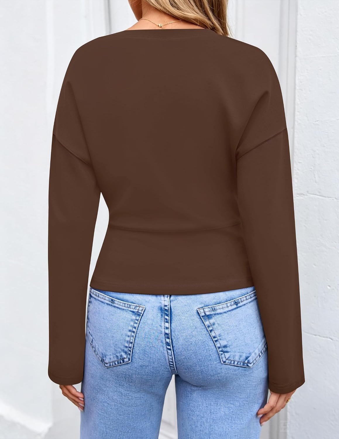 image:imageZESICA Womens Long Sleeve Cinched Waist Tops Fall Business Casual ShirtsBrown