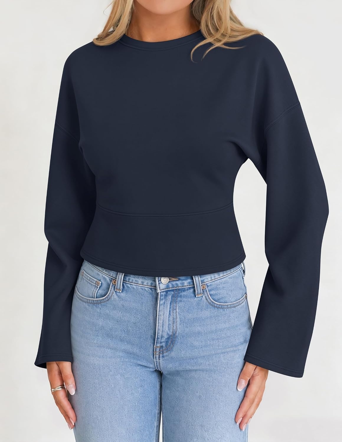 image:imageZESICA Womens Long Sleeve Cinched Waist Tops Fall Business Casual ShirtsNavy