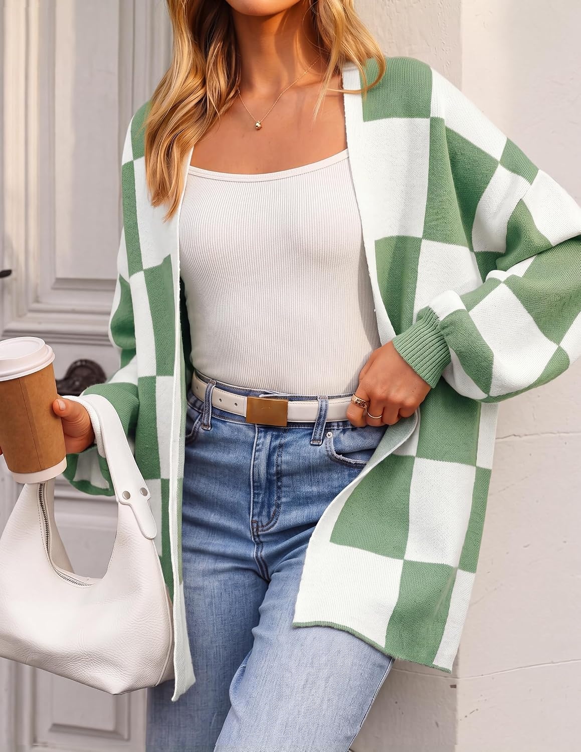 image:imageZESICA Womens Oversized Cardigan Sweaters 2026 Fall Trendy OutfitsBean Green