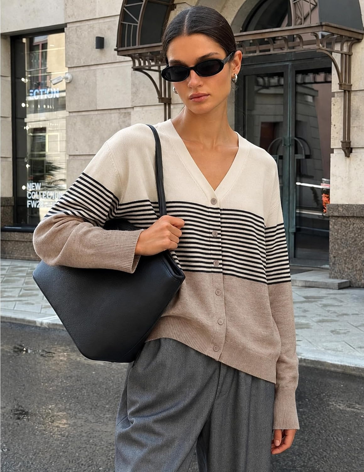 image:imageZESICA Womens Wool Blend Lightweight Cardigan Sweaters 2026 Fall OutfitsApricot Stripe