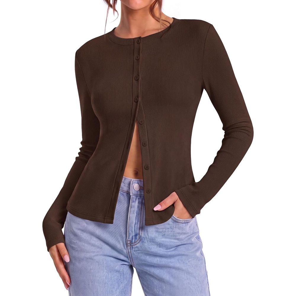 image:imageZESICA Women Fall Long Sleeve Slim Knit Lightweight Cardigan TopsBrown