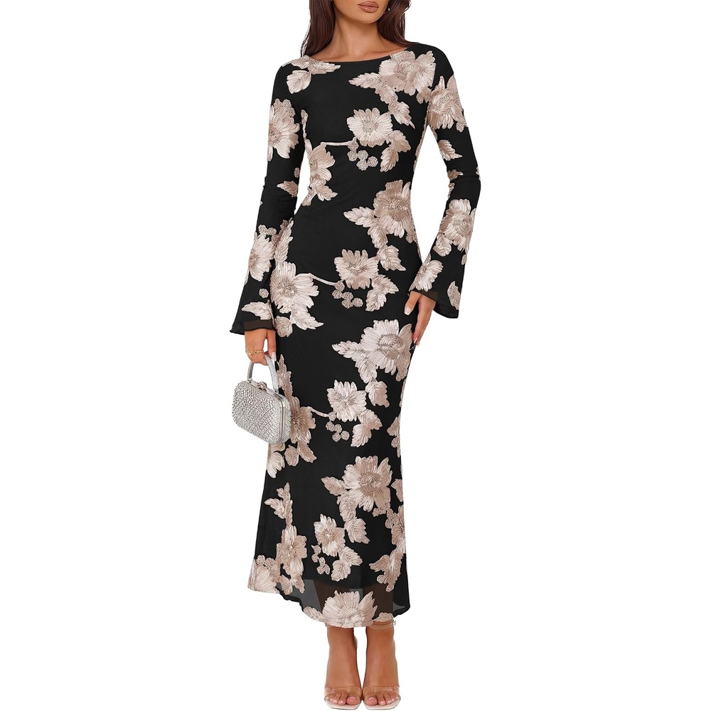 image:imageZESICA Women Fall Long Sleeve Wedding Guest Cocktail Midi DressBlack