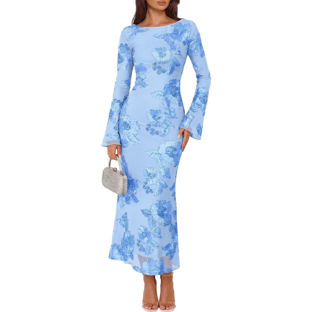 image:imageZESICA Women Fall Long Sleeve Wedding Guest Cocktail Midi DressBlue