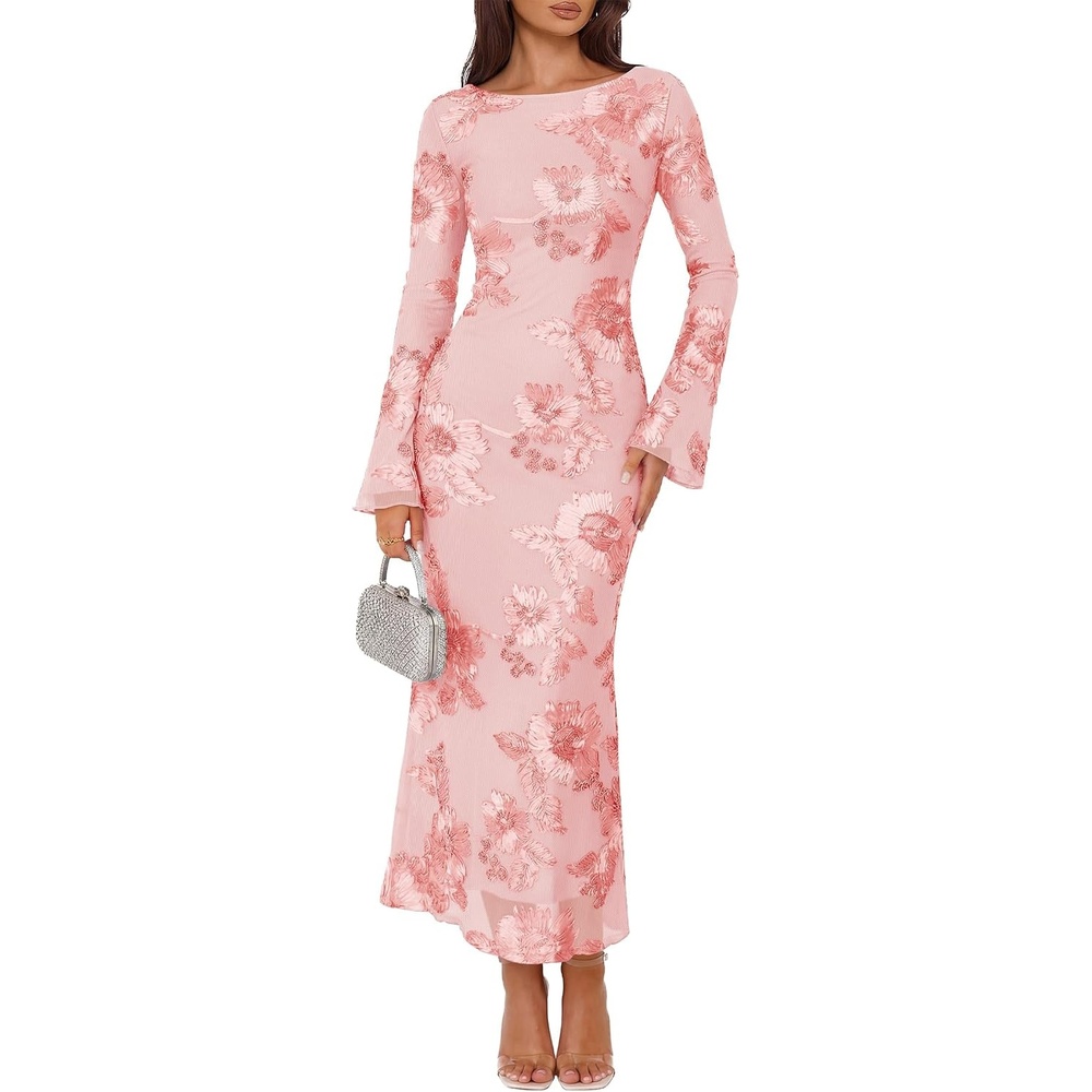 image:imageZESICA Women Fall Long Sleeve Wedding Guest Cocktail Midi DressPink
