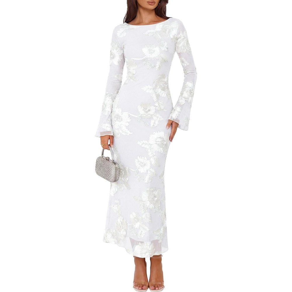 image:imageZESICA Women Fall Long Sleeve Wedding Guest Cocktail Midi DressWhite