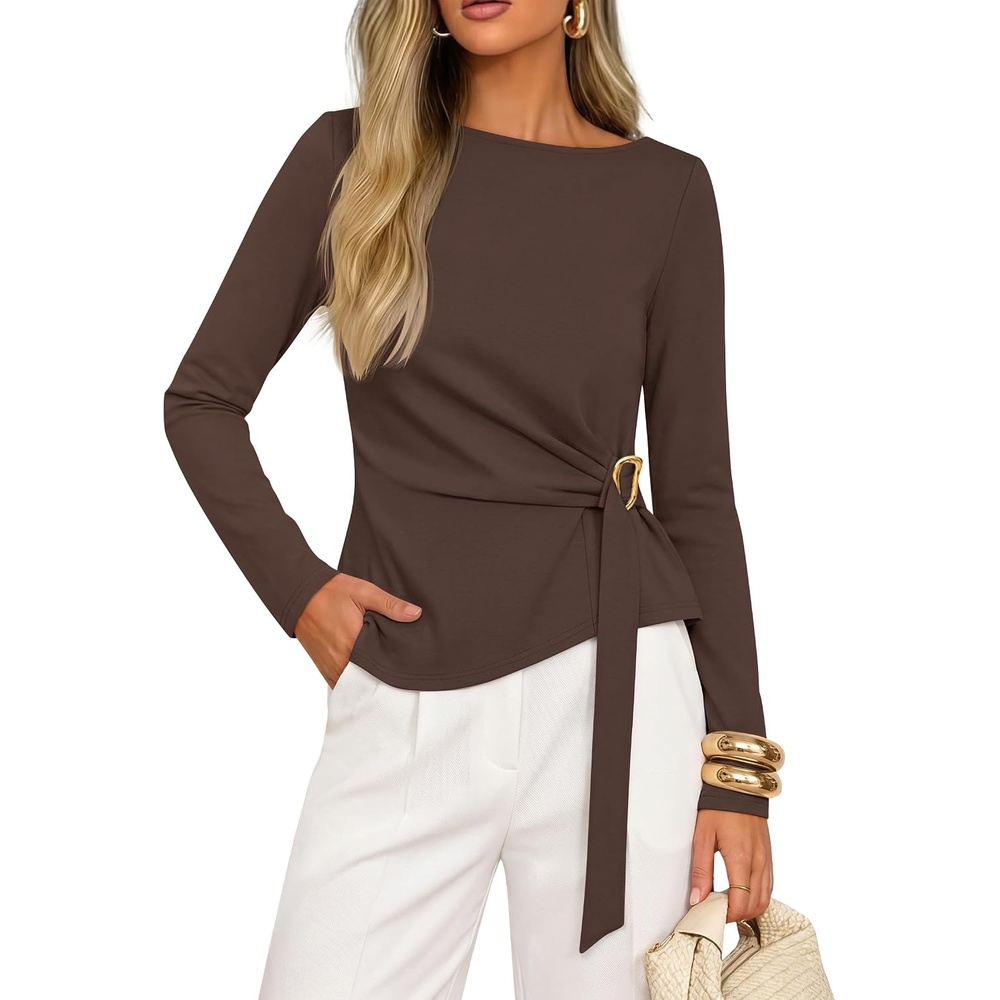 image:imageZESICA Womens Fall Long Sleeve Business Casual Tops Work BlouseBrown