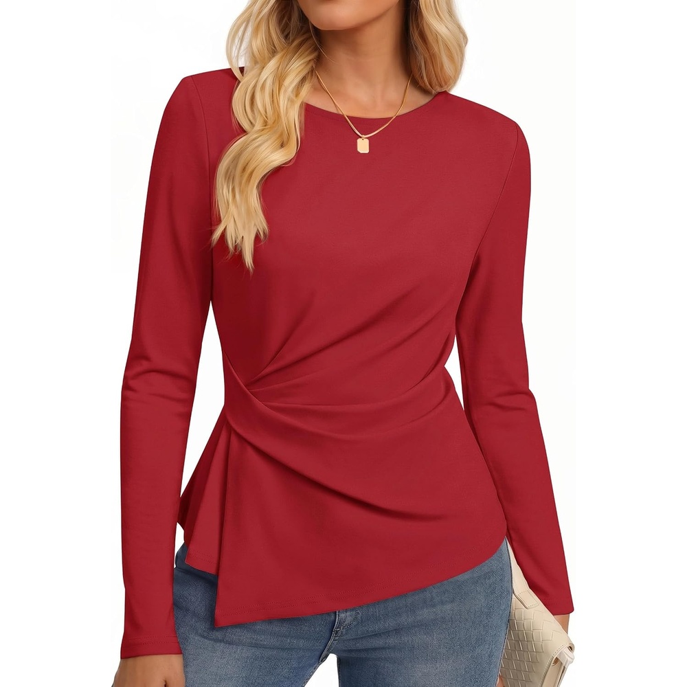 image:imageZESICA Womens Fall Long Sleeve Peplum Business Casual TopsDarkred