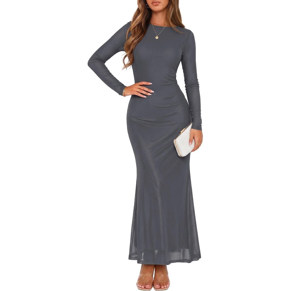 image:imageZESICA Womens Fall Wedding Guest Formal Long Sleeve Maxi DressesDarkgrey