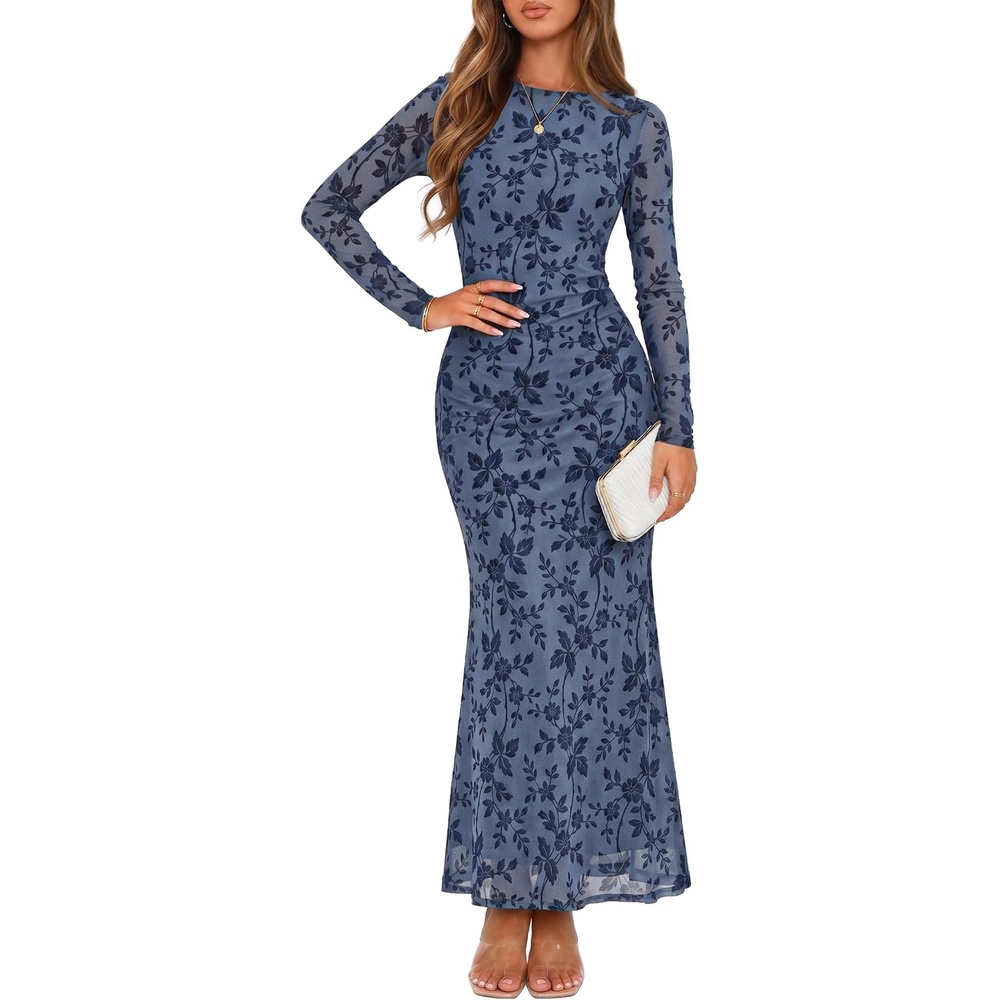 image:imageZESICA Womens Fall Wedding Guest Formal Long Sleeve Maxi DressesDustyblue