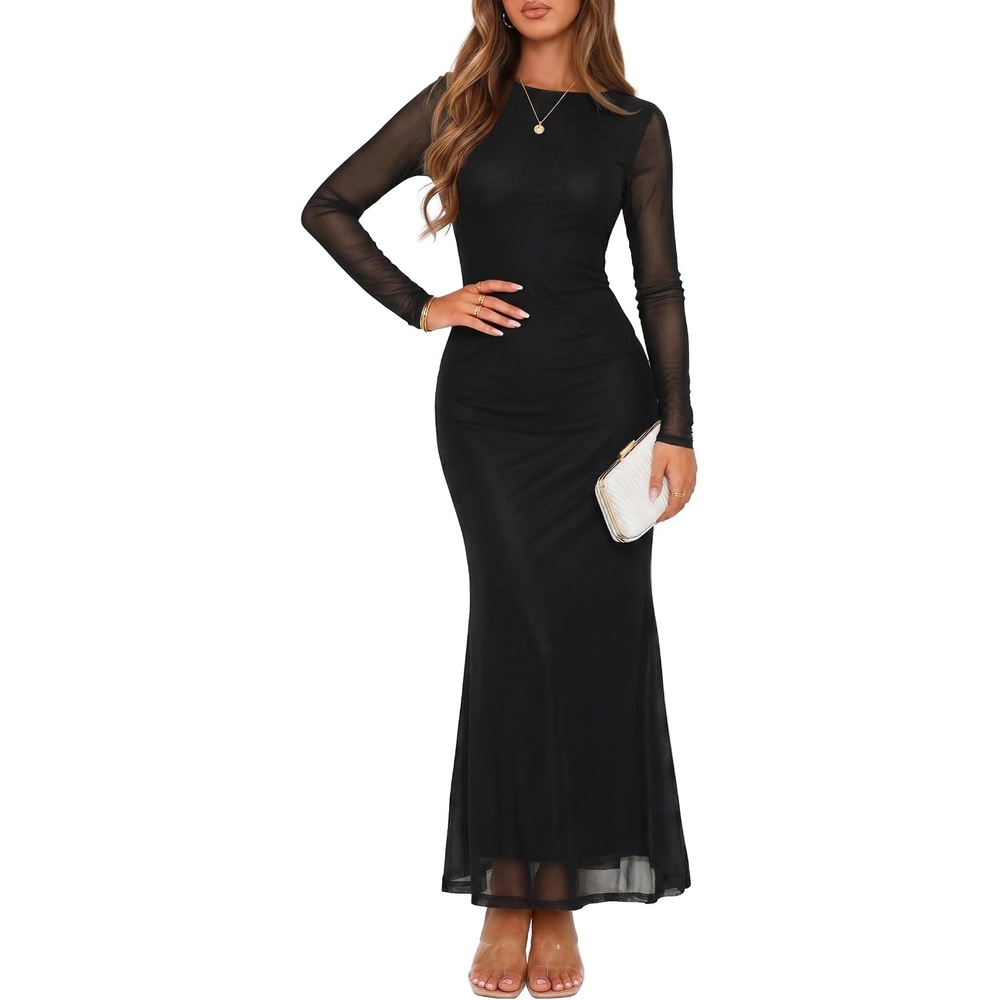 image:imageZESICA Womens Fall Wedding Guest Formal Long Sleeve Maxi DressesSolidblack