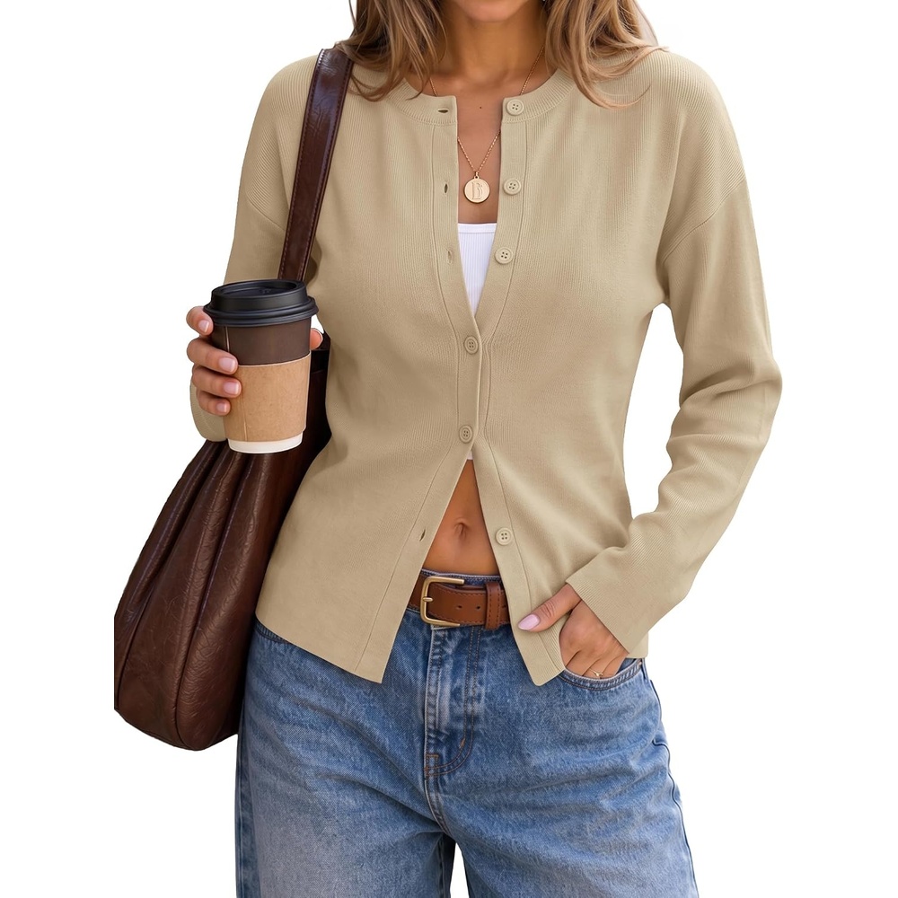 image:imageZESICA Womens Lightweight Fitted Cardigan Sweaters 2026 Fall OutfitsApricot