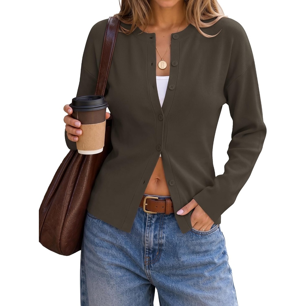 image:imageZESICA Womens Lightweight Fitted Cardigan Sweaters 2026 Fall OutfitsBrown