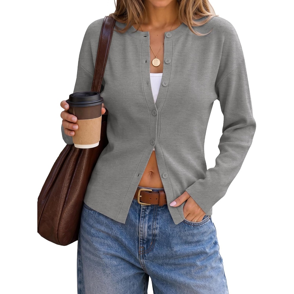 image:imageZESICA Womens Lightweight Fitted Cardigan Sweaters 2026 Fall OutfitsGrey