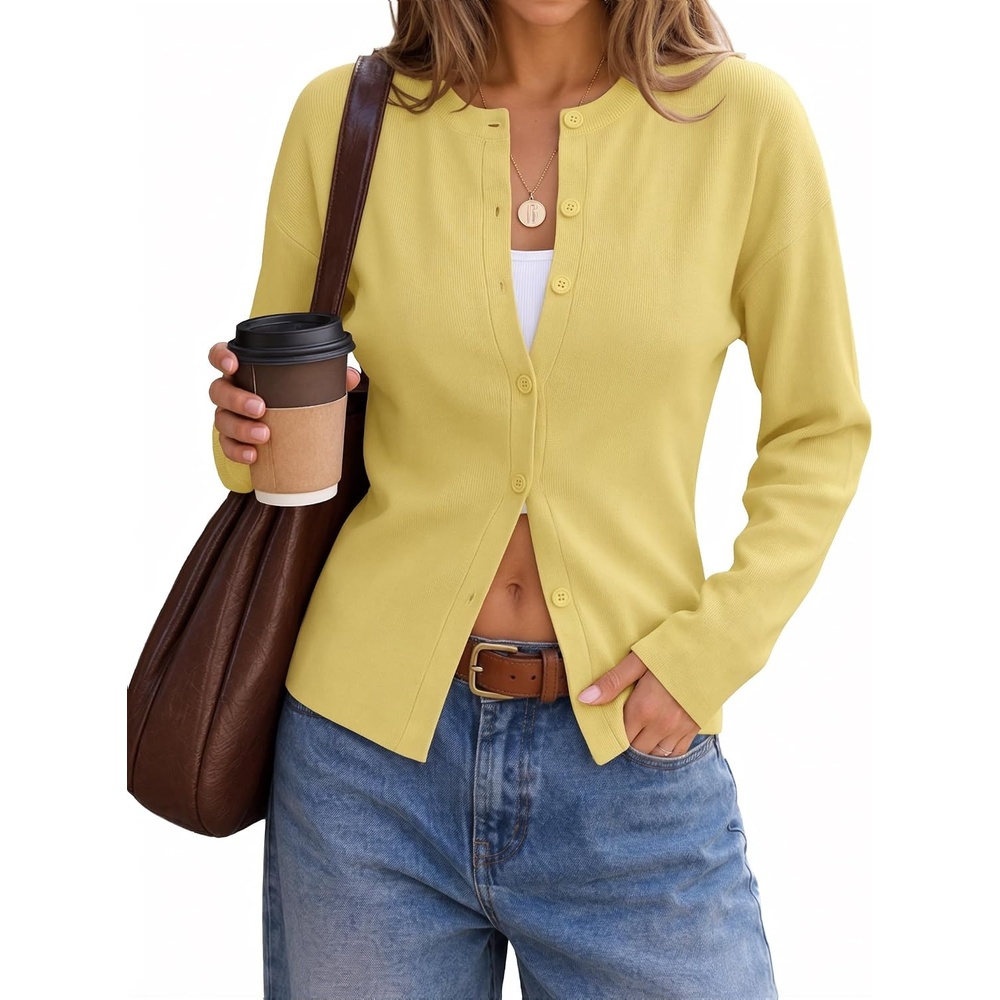 image:imageZESICA Womens Lightweight Fitted Cardigan Sweaters 2026 Fall OutfitsLightyellow
