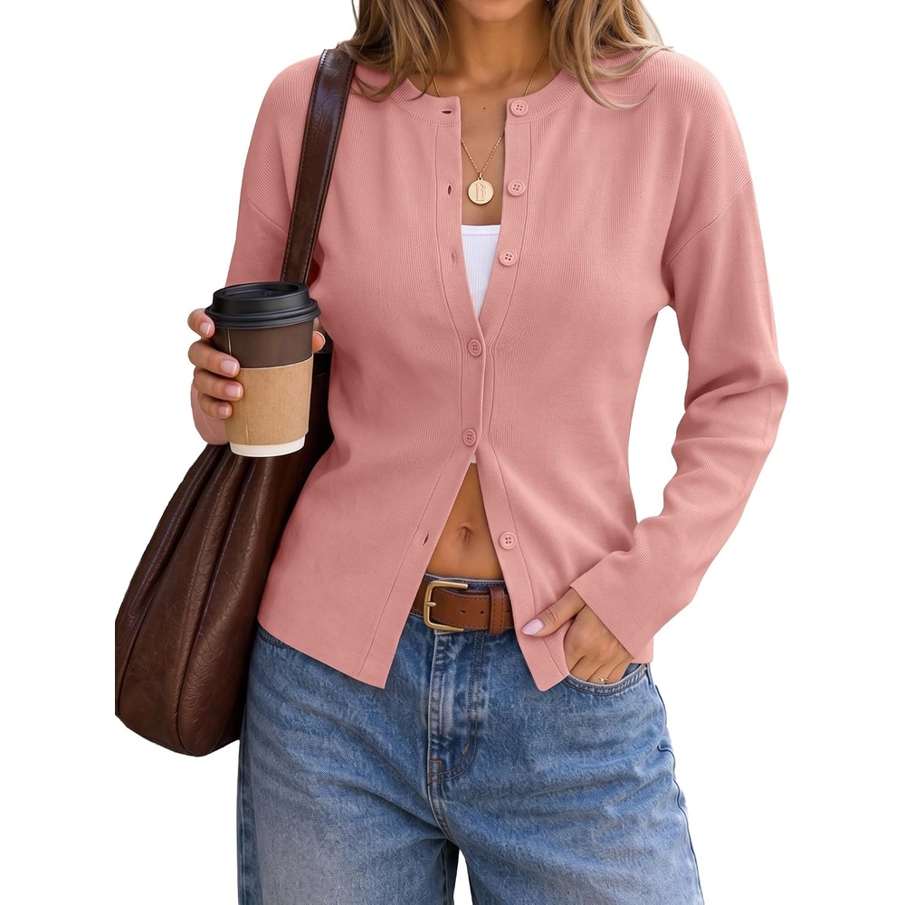 image:imageZESICA Womens Lightweight Fitted Cardigan Sweaters 2026 Fall OutfitsPink
