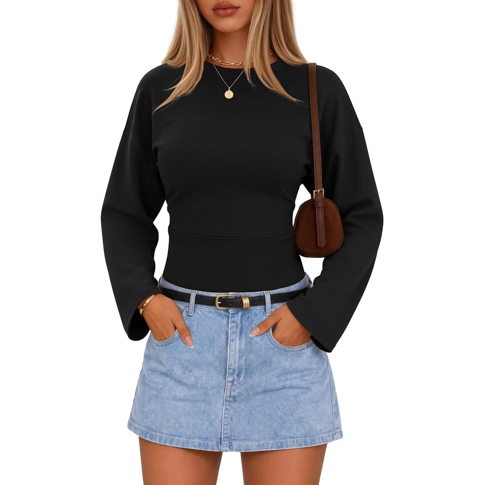 image:imageZESICA Womens Long Sleeve Cinched Waist Tops Fall Business Casual ShirtsBlack