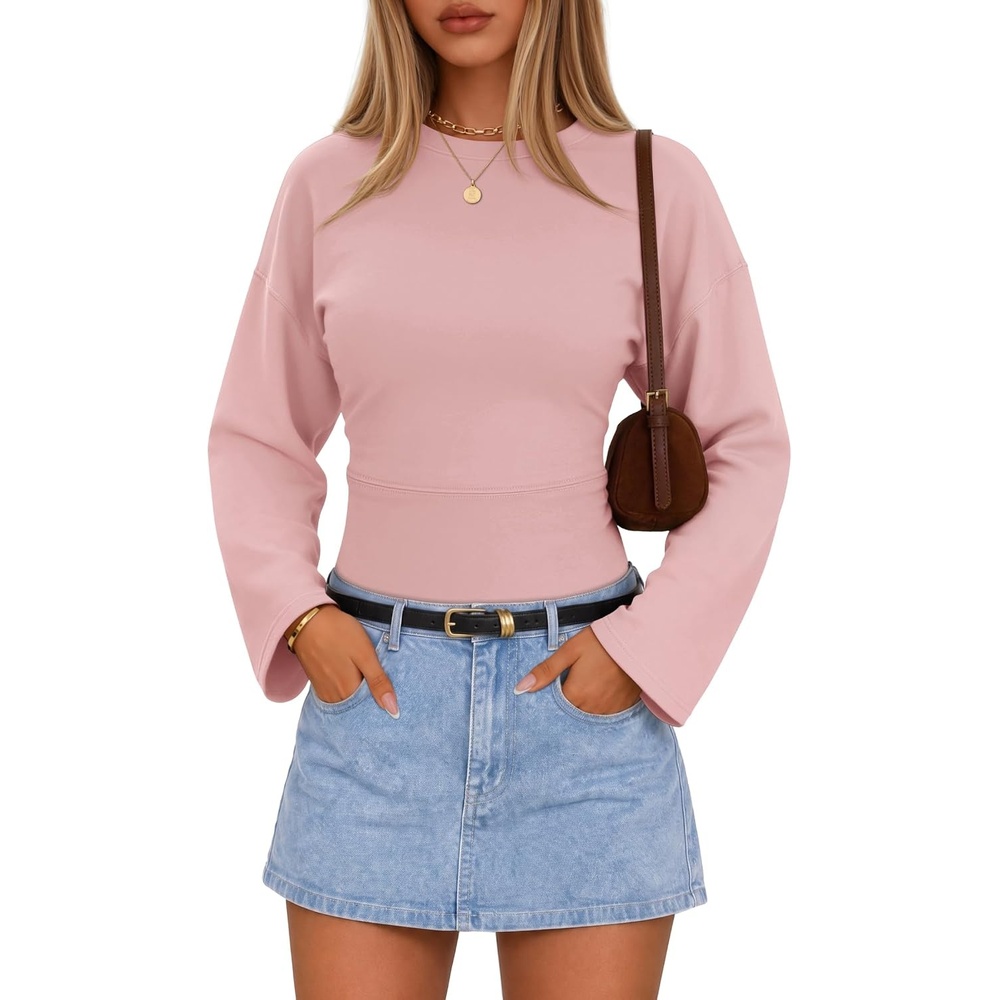 image:imageZESICA Womens Long Sleeve Cinched Waist Tops Fall Business Casual ShirtsPink
