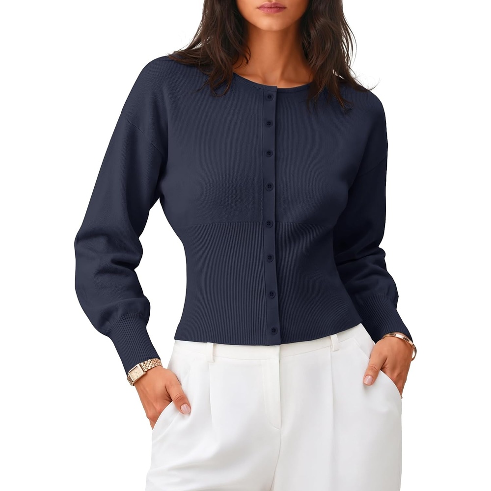 image:imageZESICA Womens Long Sleeve Fitted Waist Knit Cardigan SweatersNavy
