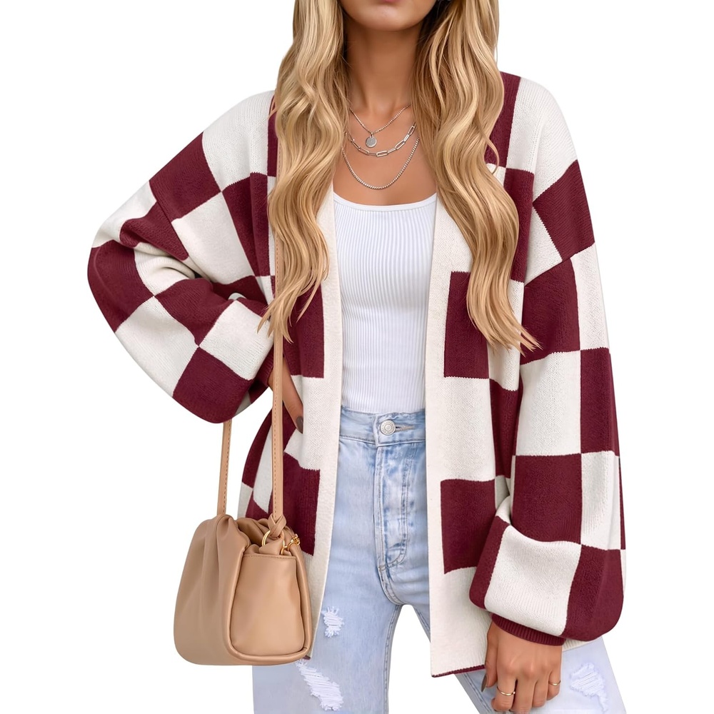 image:imageZESICA Womens Oversized Cardigan Sweaters 2026 Fall Trendy OutfitsPlum