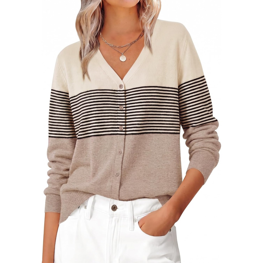 image:imageZESICA Womens Wool Blend Lightweight Cardigan Sweaters 2026 Fall OutfitsApricot Stripe