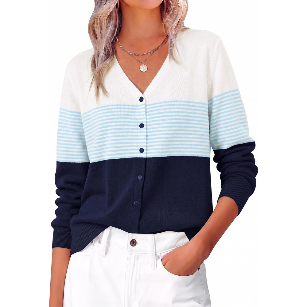 image:imageZESICA Womens Wool Blend Lightweight Cardigan Sweaters 2026 Fall OutfitsStripe Blue