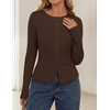 ZESICA Women Fall Long Sleeve Slim Knit Lightweight Cardigan Tops(Brown)