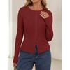 ZESICA Women Fall Long Sleeve Slim Knit Lightweight Cardigan Tops(Burgundy)