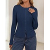 ZESICA Women Fall Long Sleeve Slim Knit Lightweight Cardigan Tops(Navy Blue)