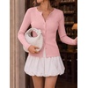 ZESICA Women Fall Long Sleeve Slim Knit Lightweight Cardigan Tops(Pink)