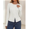 ZESICA Women Fall Long Sleeve Slim Knit Lightweight Cardigan Tops(White)