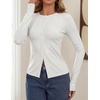 ZESICA Women Fall Long Sleeve Slim Knit Lightweight Cardigan Tops(White)