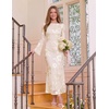 ZESICA Women Fall Long Sleeve Wedding Guest Cocktail Midi Dress(Apricot)