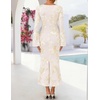 ZESICA Women Fall Long Sleeve Wedding Guest Cocktail Midi Dress(Apricot)