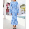 ZESICA Women Fall Long Sleeve Wedding Guest Cocktail Midi Dress(Blue)
