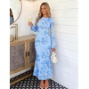 ZESICA Women Fall Long Sleeve Wedding Guest Cocktail Midi Dress(Blue)