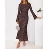 ZESICA Women Fall Long Sleeve Wedding Guest Cocktail Midi Dress(Brown)