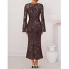 ZESICA Women Fall Long Sleeve Wedding Guest Cocktail Midi Dress(Brown)